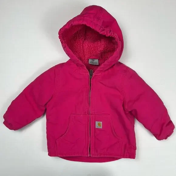 Carhartt 12 Months Baby Girl's Sherpa-Lined + Quilted Hooded Canvas Zip Jacket - Picture 6 of 10